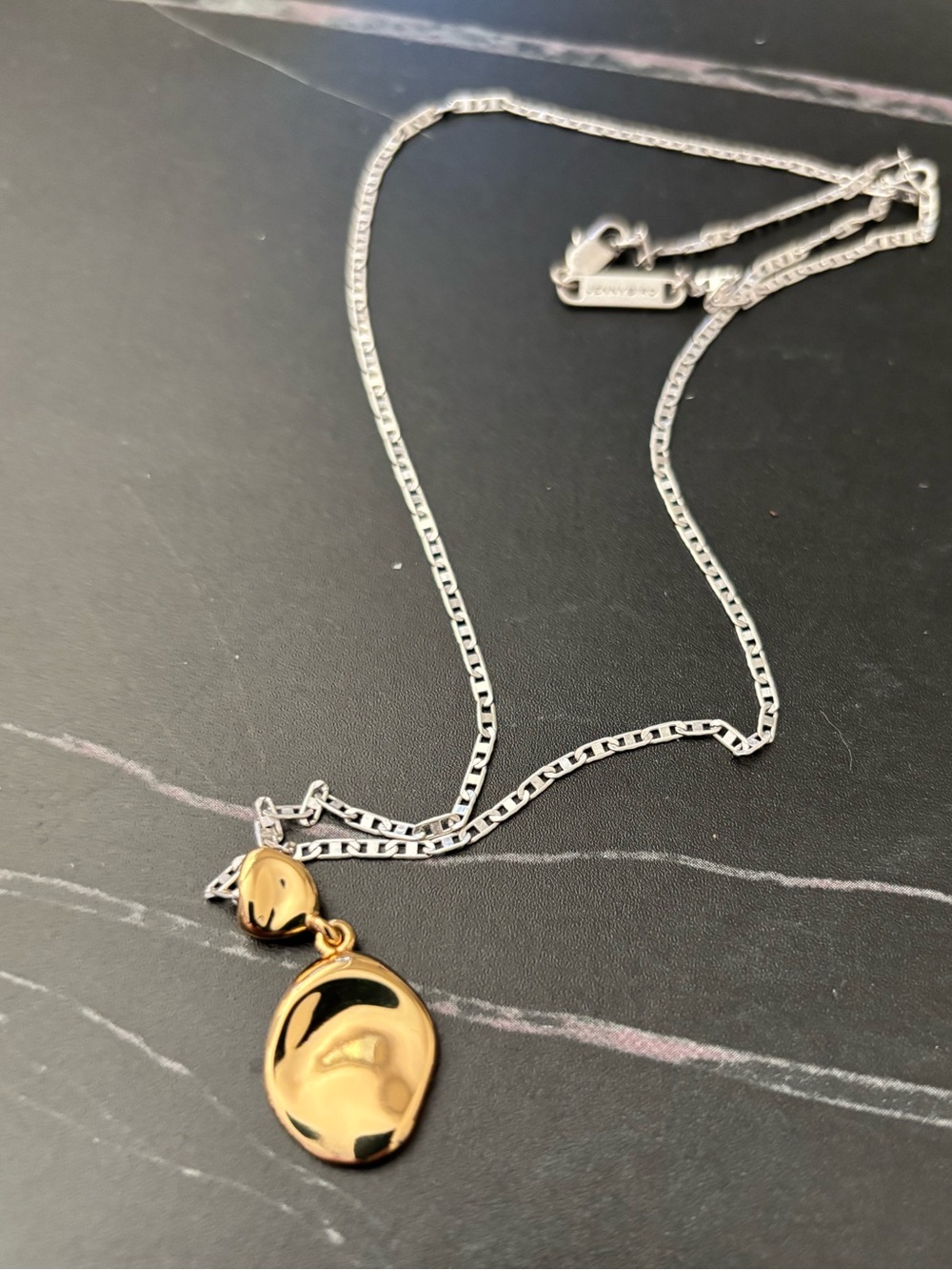 Jenny bird Gold Pendant Necklace on Silver Chain -